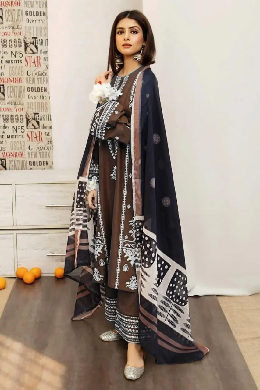 3 Pcs Women's Unstitched Embroidered Suit