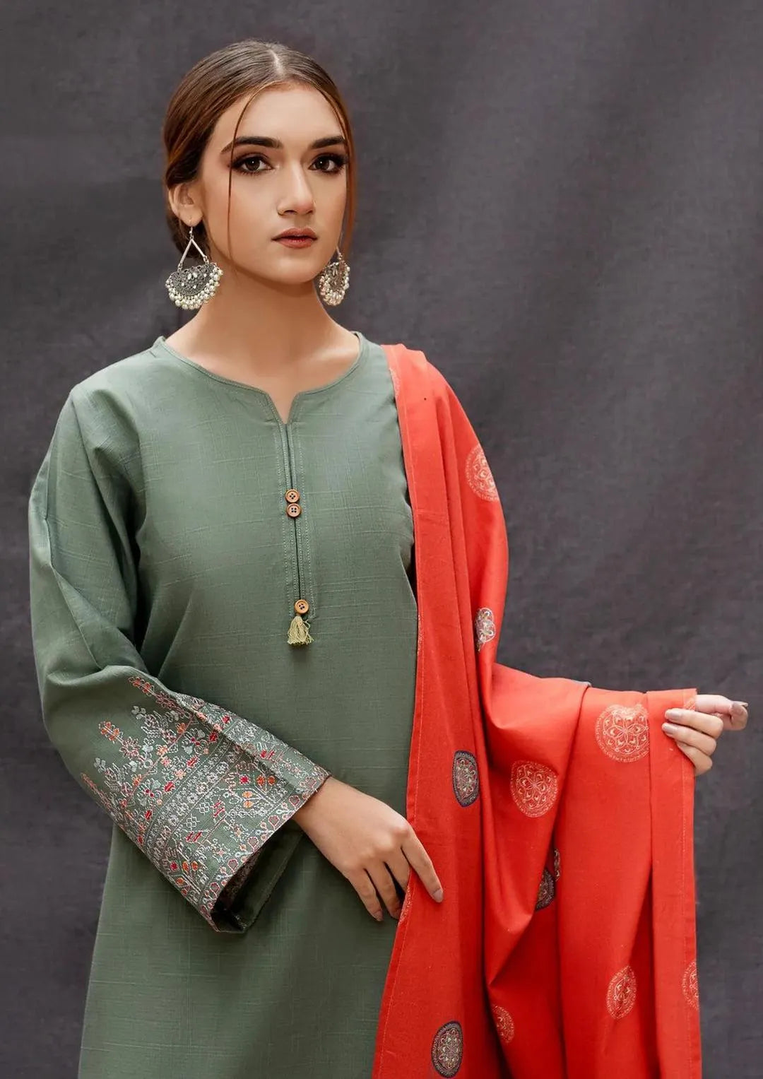 3 Pcs Women's Unstitched Embroidered Suit