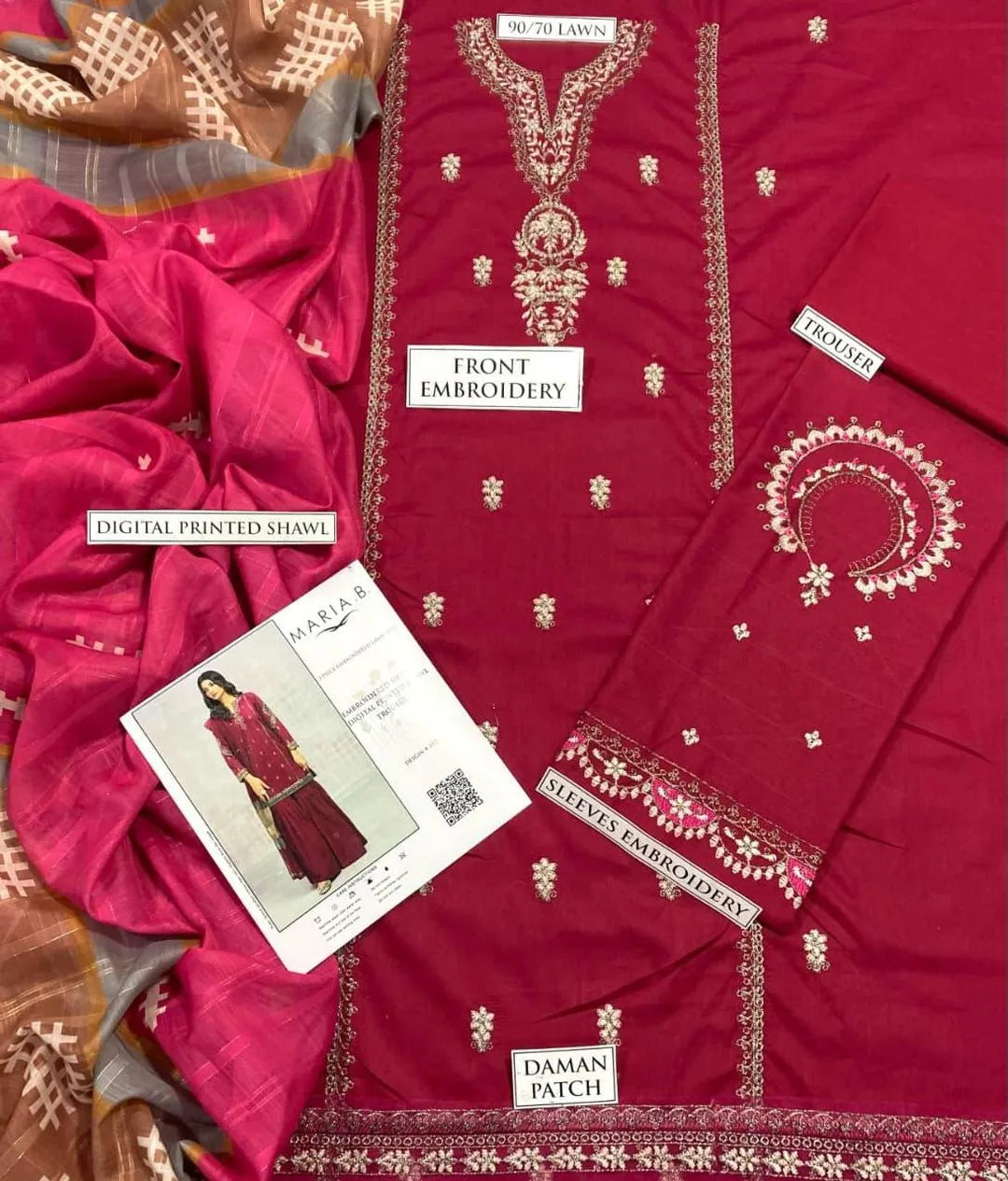 3 Pcs Women's Unstitched Embroidered Suit