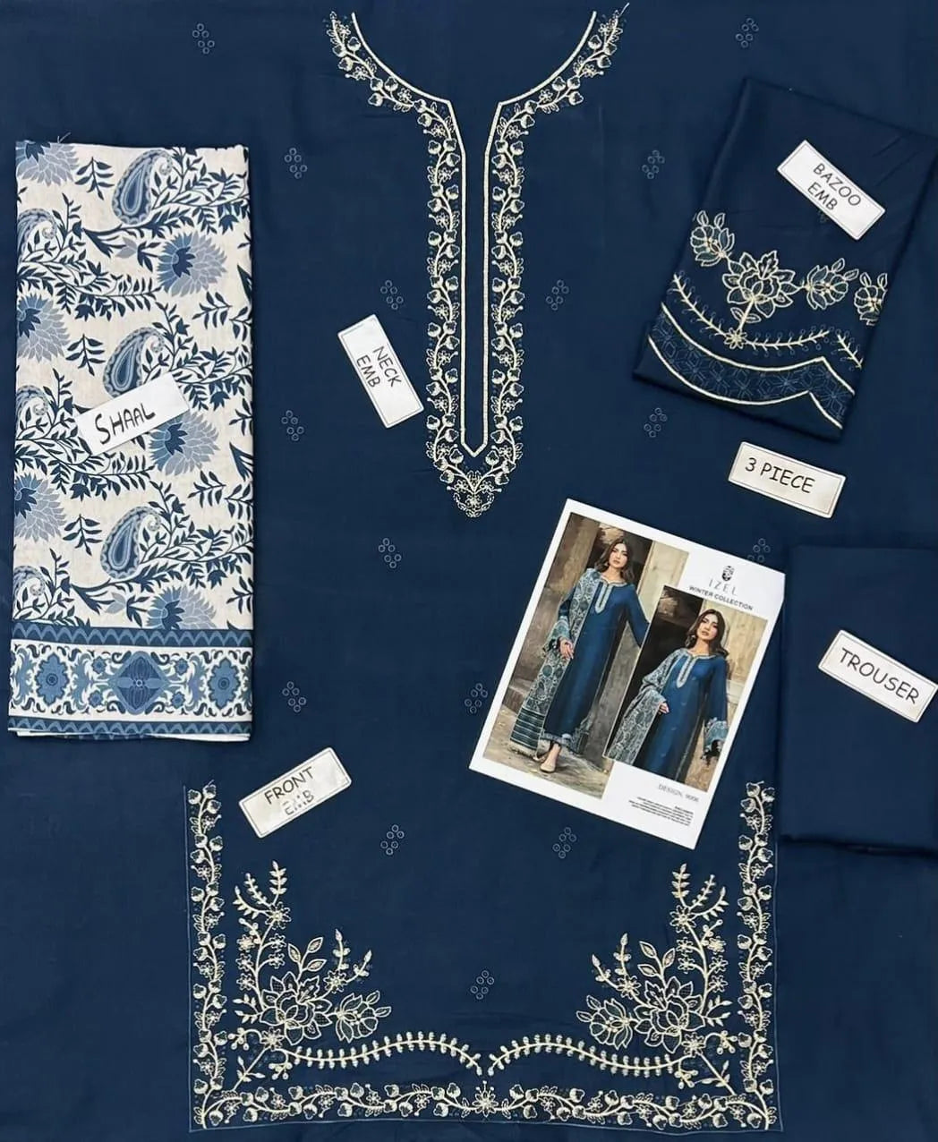 3 Pcs Women's Unstitched Embroidered Suit