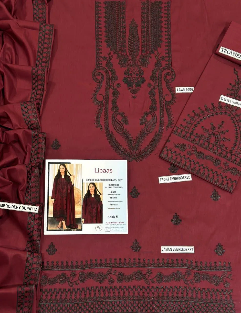 3 Pcs Women's Unstitched Embroidered Suit