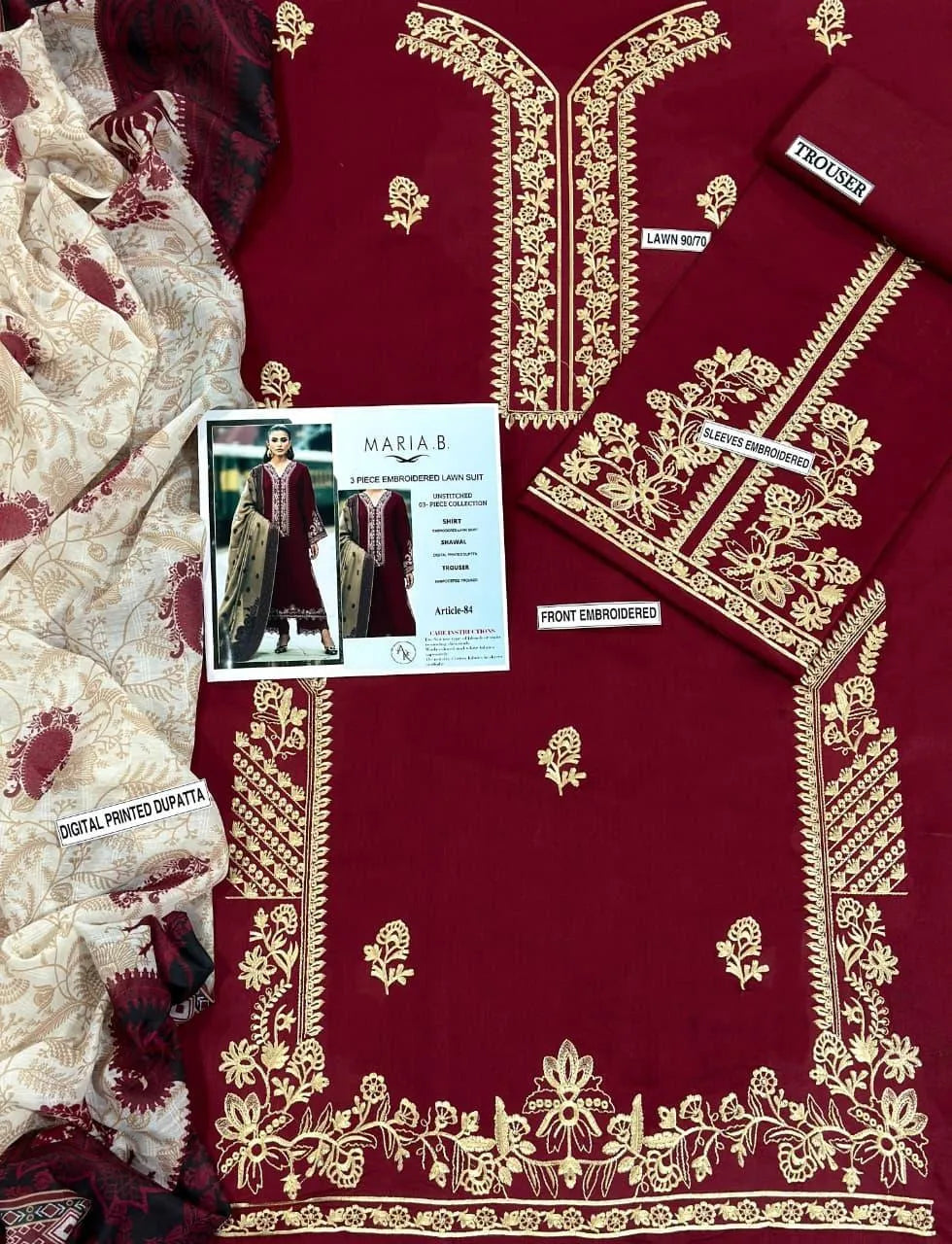 3 Pcs Women's Unstitched Embroidered Suit